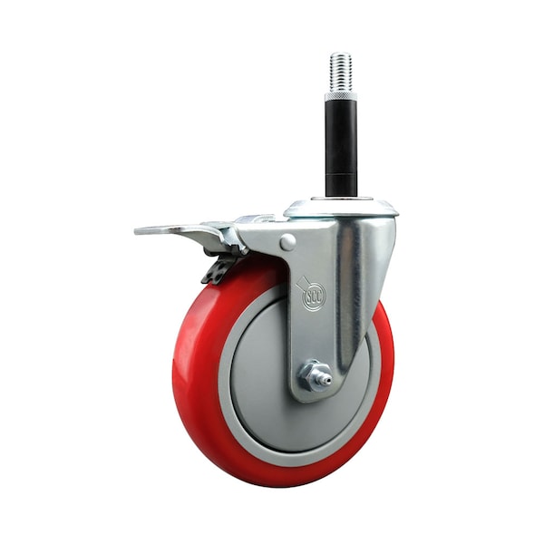5'' Red Poly Swivel 3/4'' Expanding Stem Caster Total Lock Brake